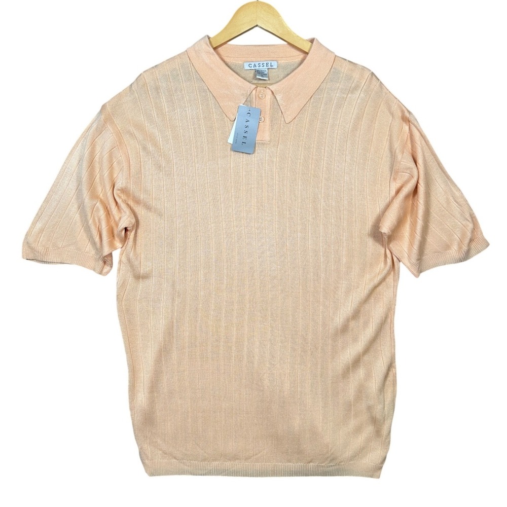 Cassel Men's Peach Ribbed Knit‎ Short Sleeve Polo Shirt XL NWT